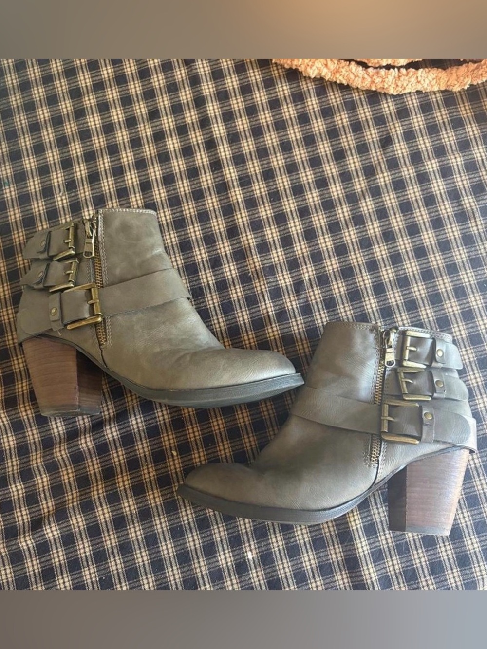 Mossimo Olive Gray Buckle Ankle Boots
